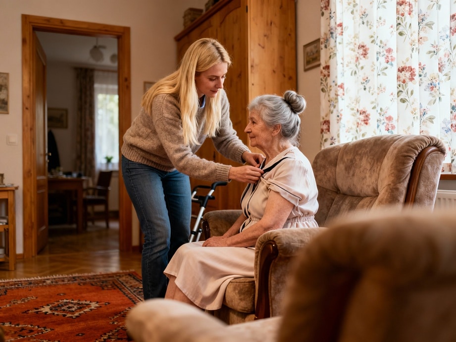 Pflegekraft aus Osteuropa mit Seniorin